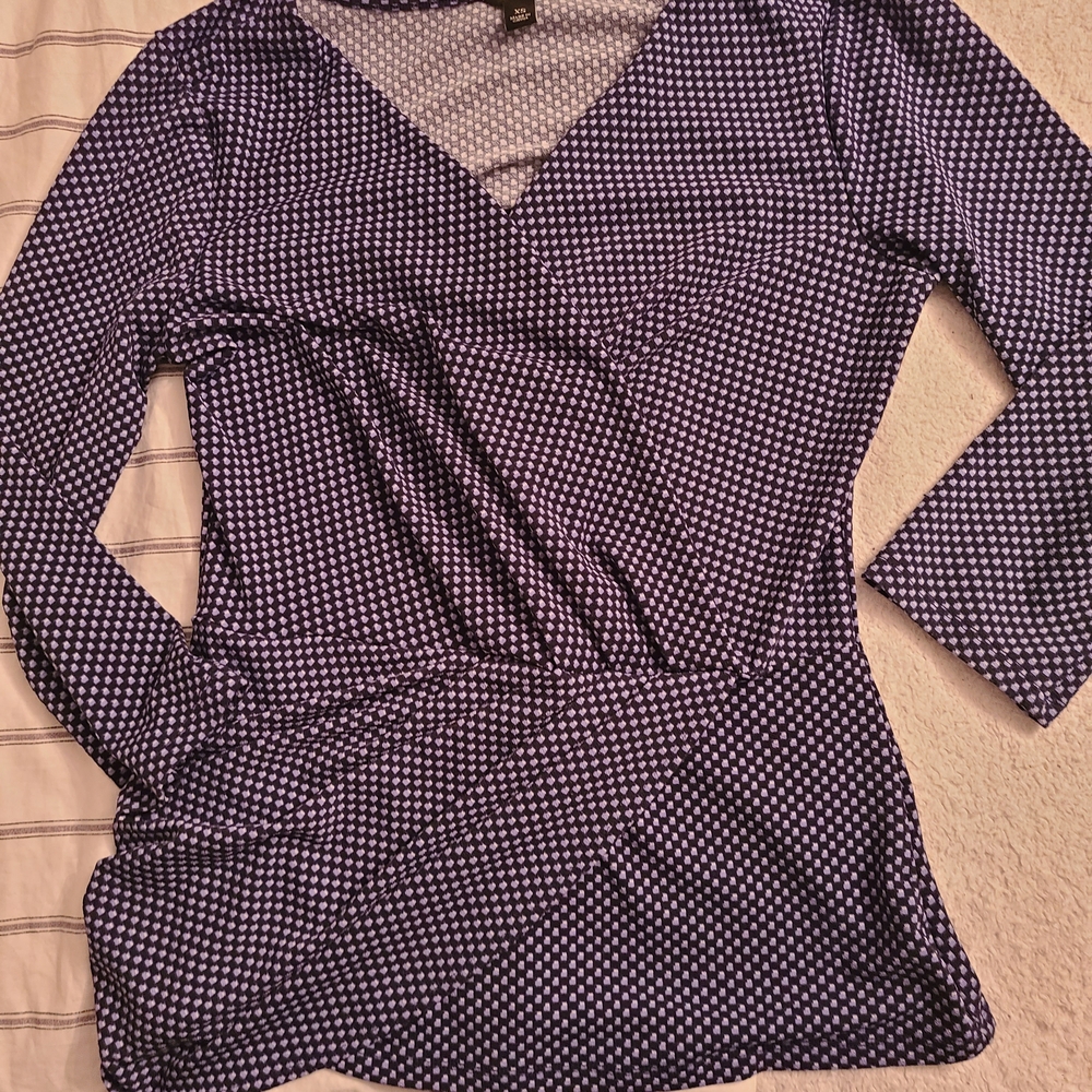 Ann Taylor Blue Wrap Top with Elegant Blouse Sleeves
